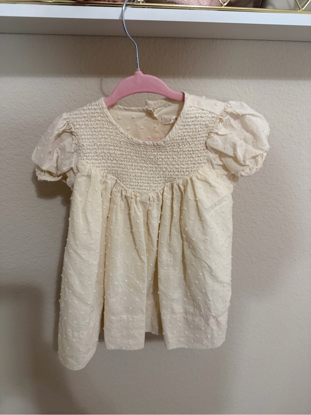 Cream Swiss Dot Smocked Puff Sleeve Dress for Kids